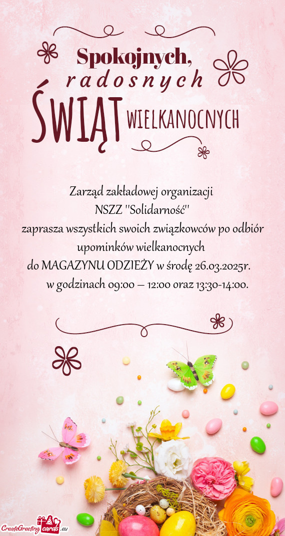 O odbiór upominków wielkanocnych do MAGAZYNU ODZIEŻY w środę 26