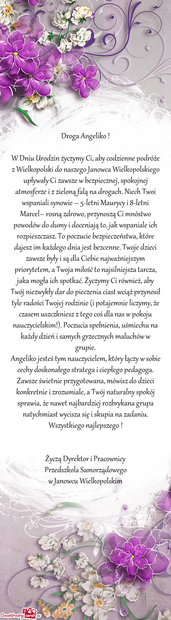 O upływały Ci zawsze w bezpiecznej, spokojnej atmosferze i z zieloną falą na drogach. Niech Twoi
