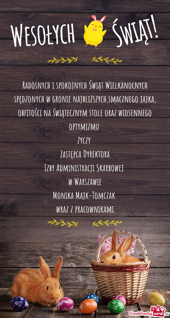 Obfitości na świątecznym stole oraz wiosennego optymizmu  Zastępca Dyrektora Izby Ad