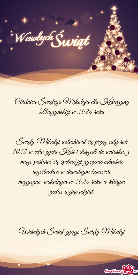 Obietnica Świętego Mikołaja dla Katarzyny Buczyńskiej w 2026 roku