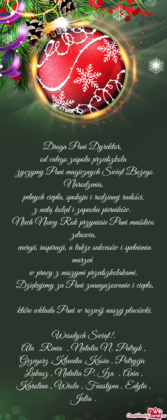 Od całego zespołu przedszkola