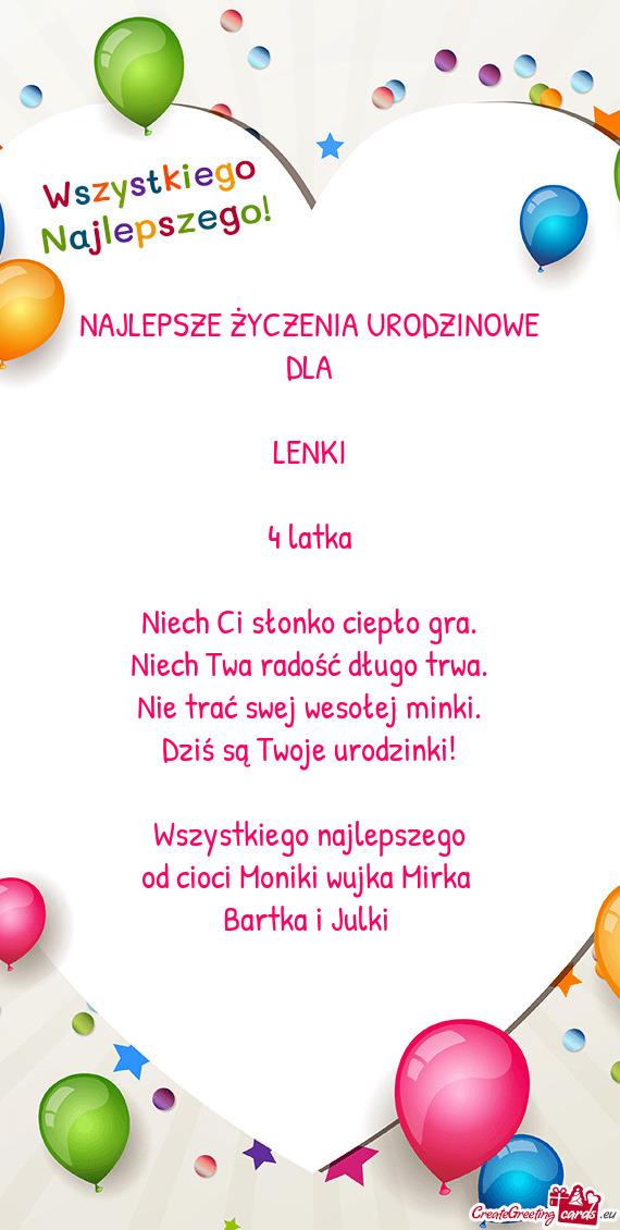 Od cioci Moniki wujka Mirka