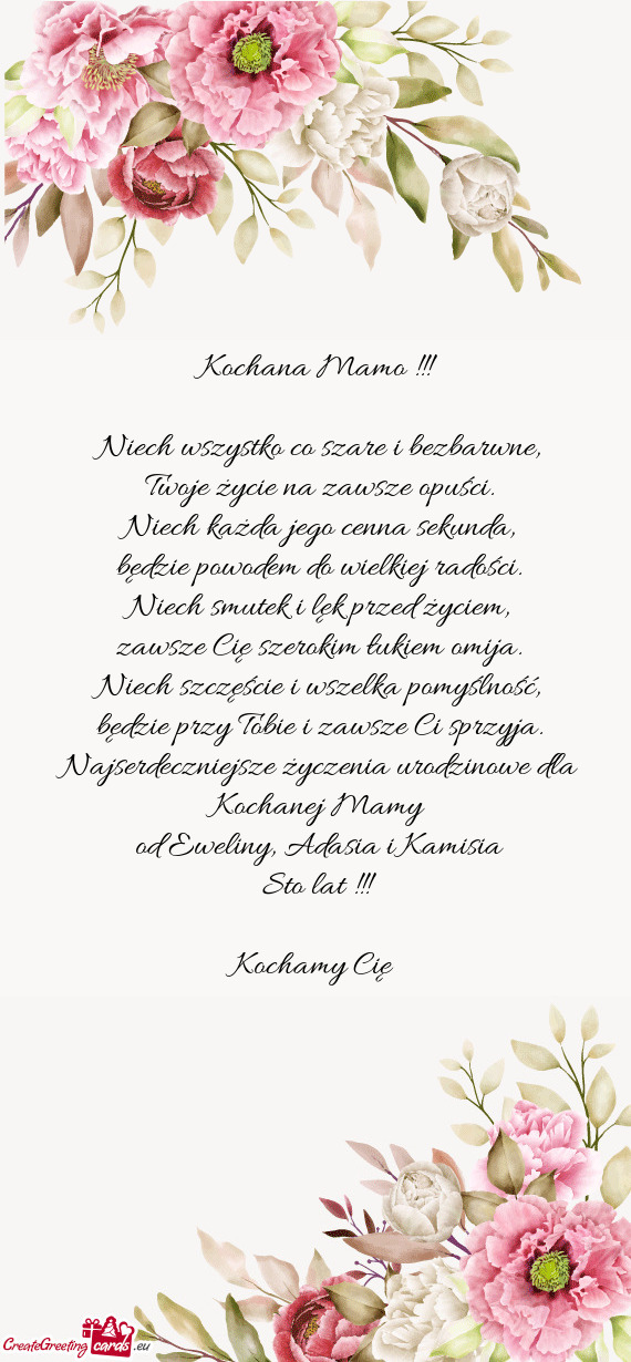 Od Eweliny, Adasia i Kamisia