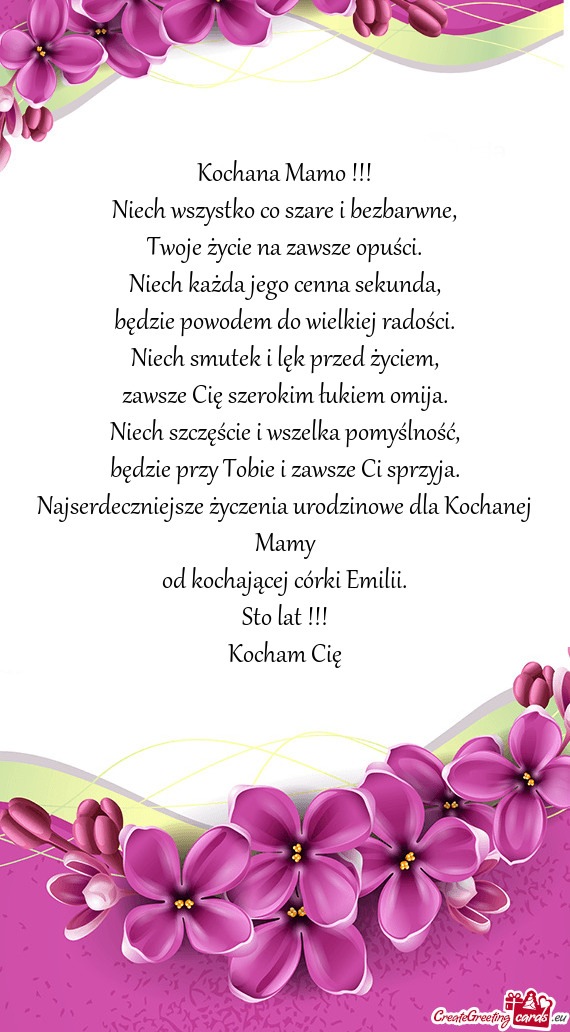 Od kochającej córki Emilii