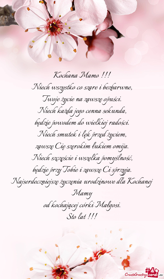 Od kochającej córki Małgosi