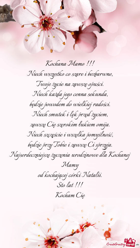 Od kochającej córki Natalii