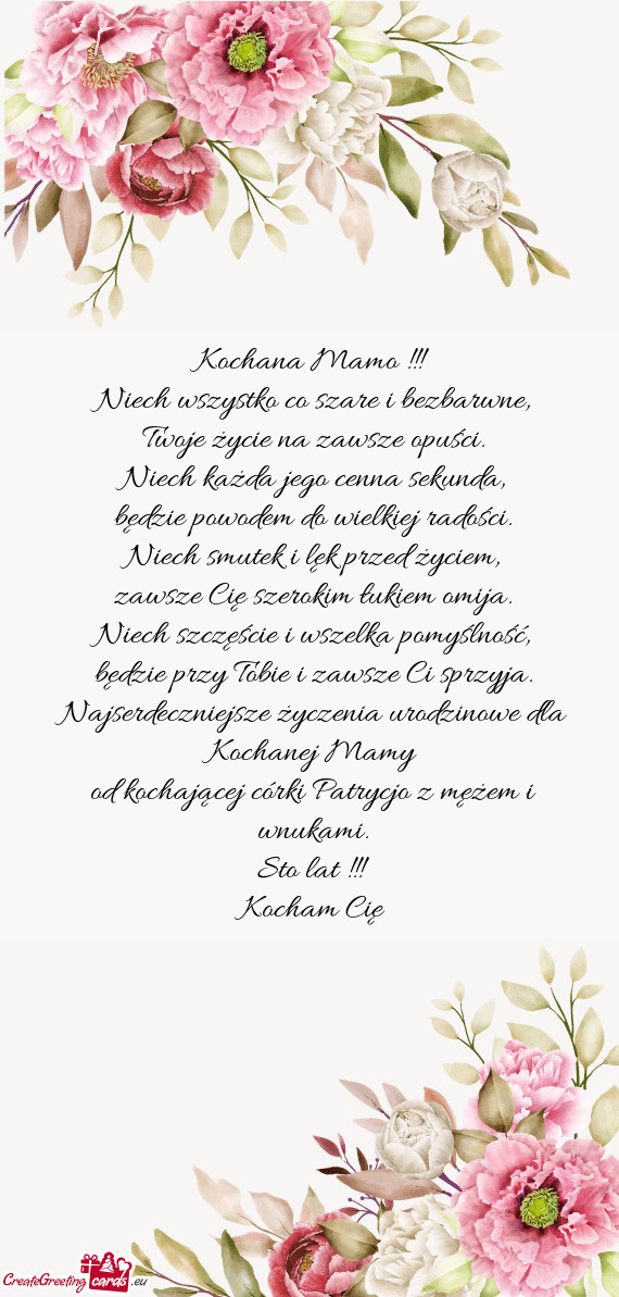 Od kochającej córki Patrycjo z mężem i wnukami