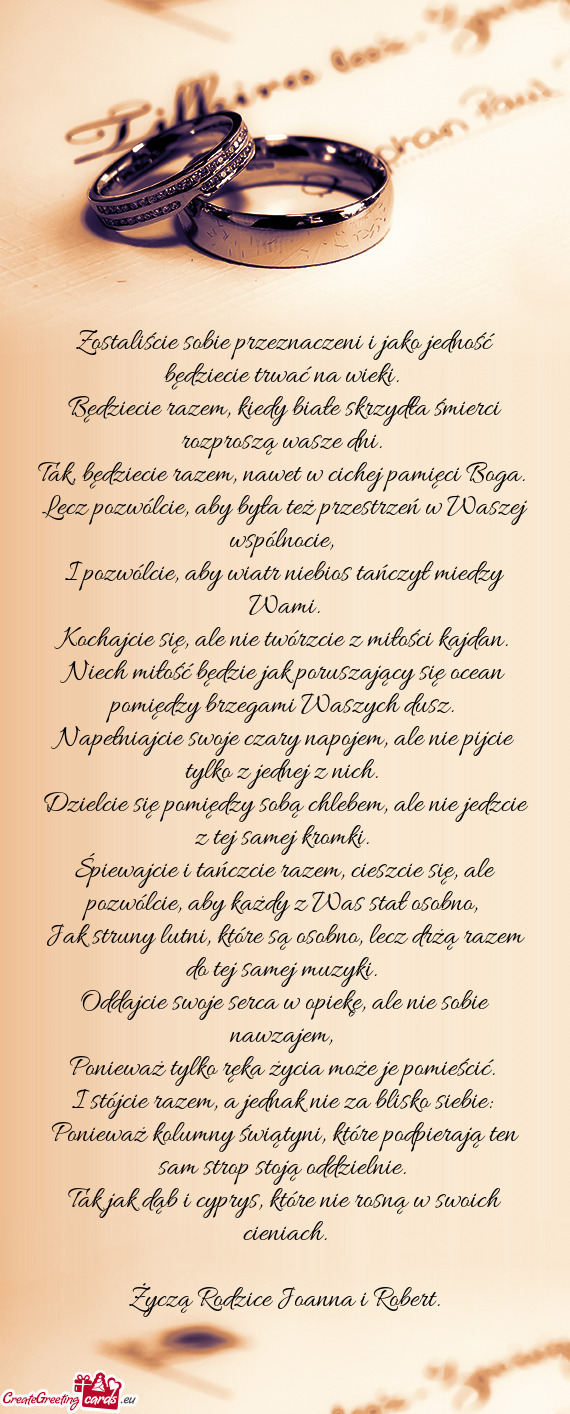 Oddajcie swoje serca w opiekę, ale nie sobie nawzajem