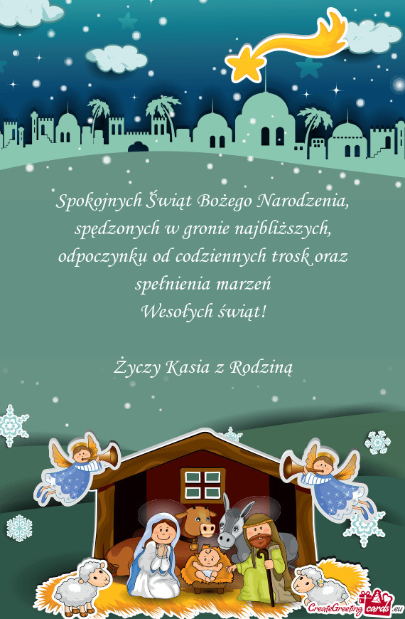 Odpoczynku od codziennych trosk oraz spełnienia marzeń Wesołych świąt! Kasia z Rod