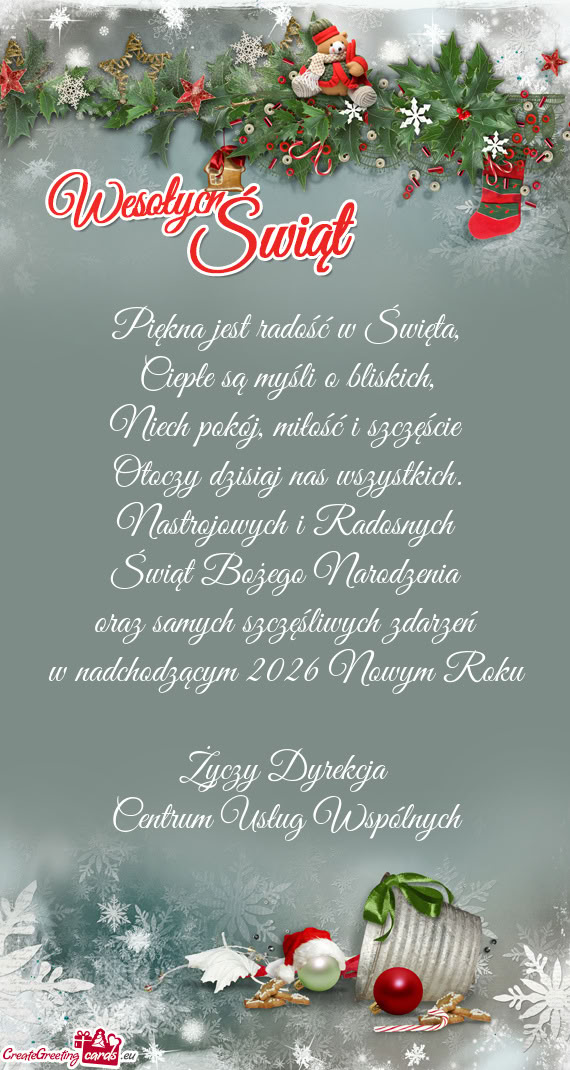 Odzącym 2026 Nowym Roku Dyrekcja Centrum Usług Wspólnych