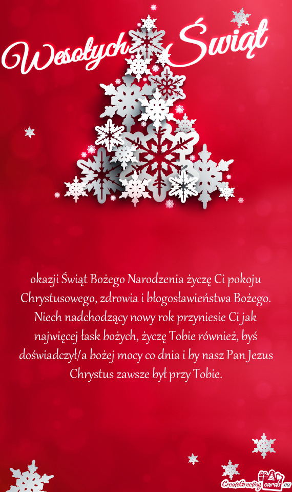 Okazji Świąt Bożego Narodzenia życzę Ci pokoju Chrystusowego, zdrowia i błogosławieństwa Bo