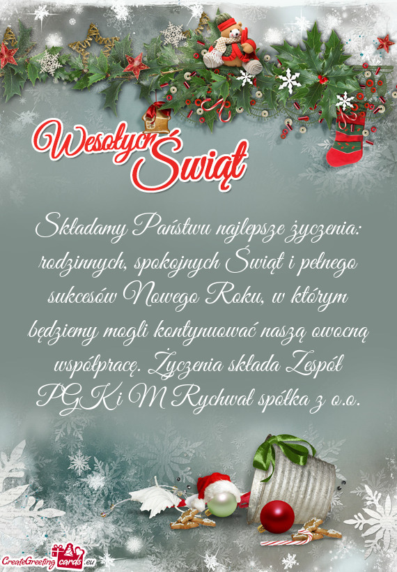Oku, w którym będziemy mogli kontynuować naszą owocną współpracę. Życzenia składa Zespół