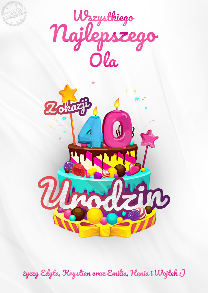 Ola, Wszystkiego najlepszego z okazji 40 ;) urodzin Edyta, Krystian oraz Emilia, Hania i Wojt