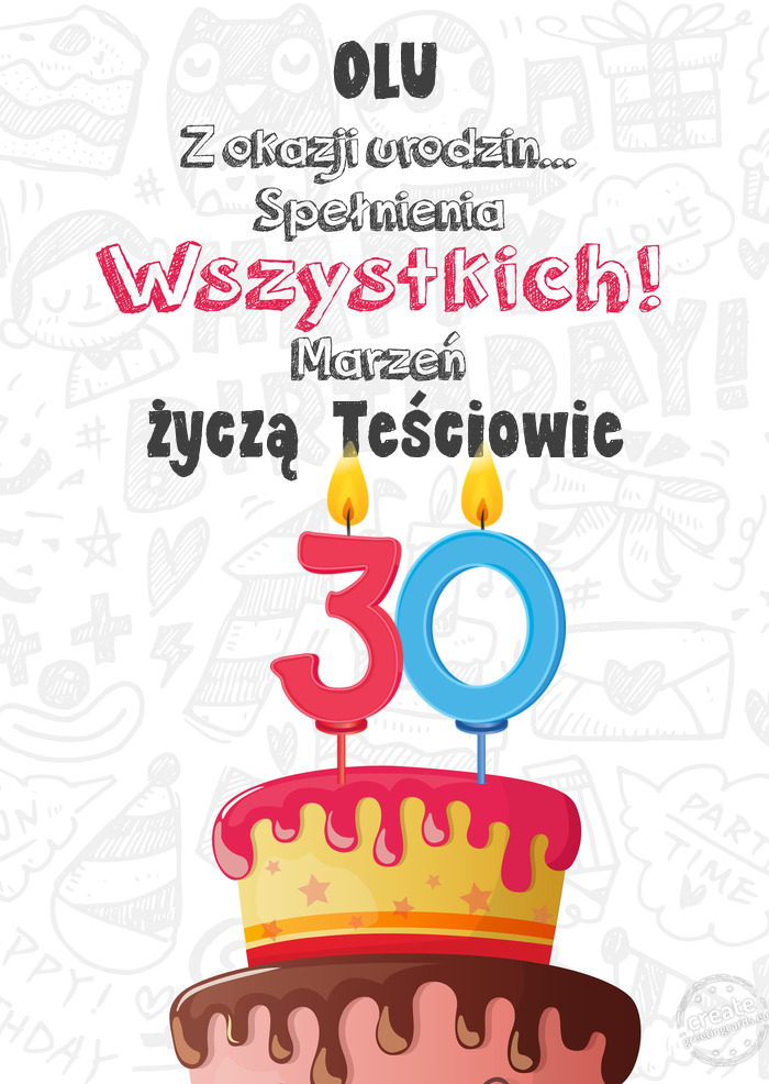 OLU Kartka z okazji 30 urodzin, życzą Teściowie