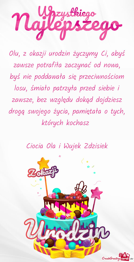 Olu, z okazji urodzin życzymy Ci, abyś zawsze potrafiła zaczynać od nowa, byś nie poddawała si