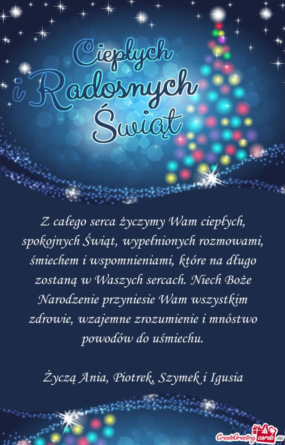 Omnieniami, które na długo zostaną w Waszych sercach. Niech Boże Narodzenie przyniesie Wam wszys