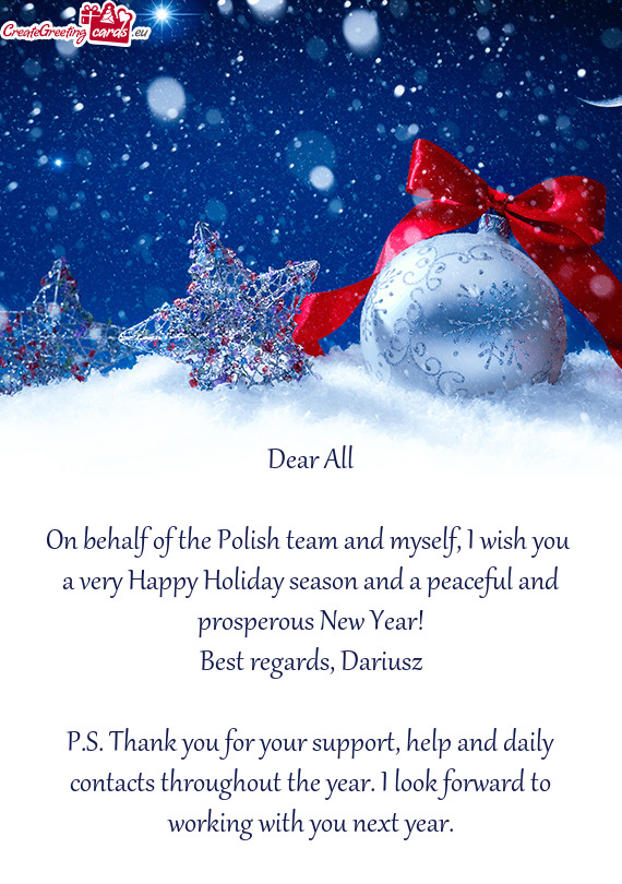 On behalf of the Polish team and myself, I wish you