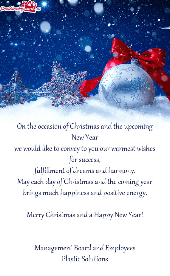 On the occasion of Christmas and the upcoming New Year