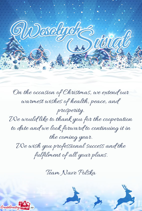 On the occasion of Christmas, we extend our warmest wishes of health, peace, and prosperity