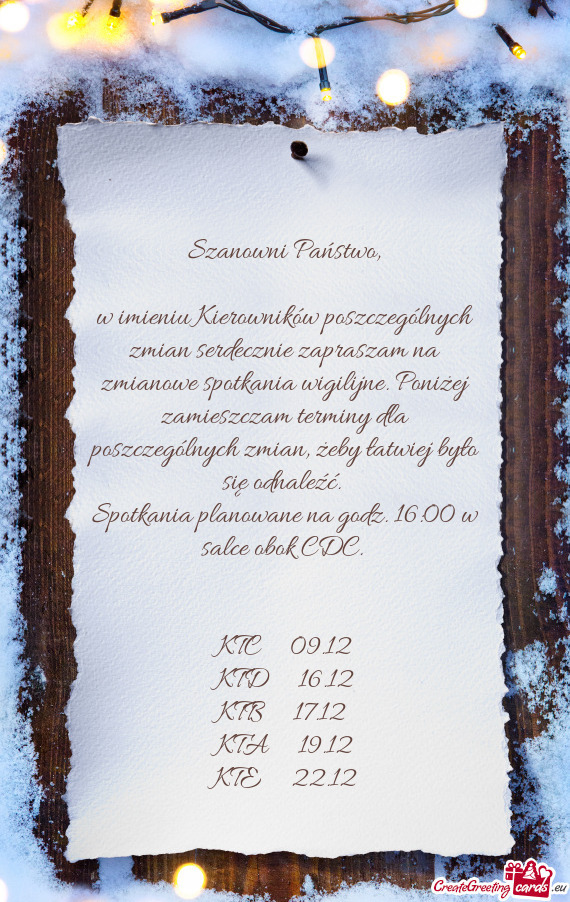 Oniżej zamieszczam terminy dla poszczególnych zmian, żeby łatwiej było się odnaleźć