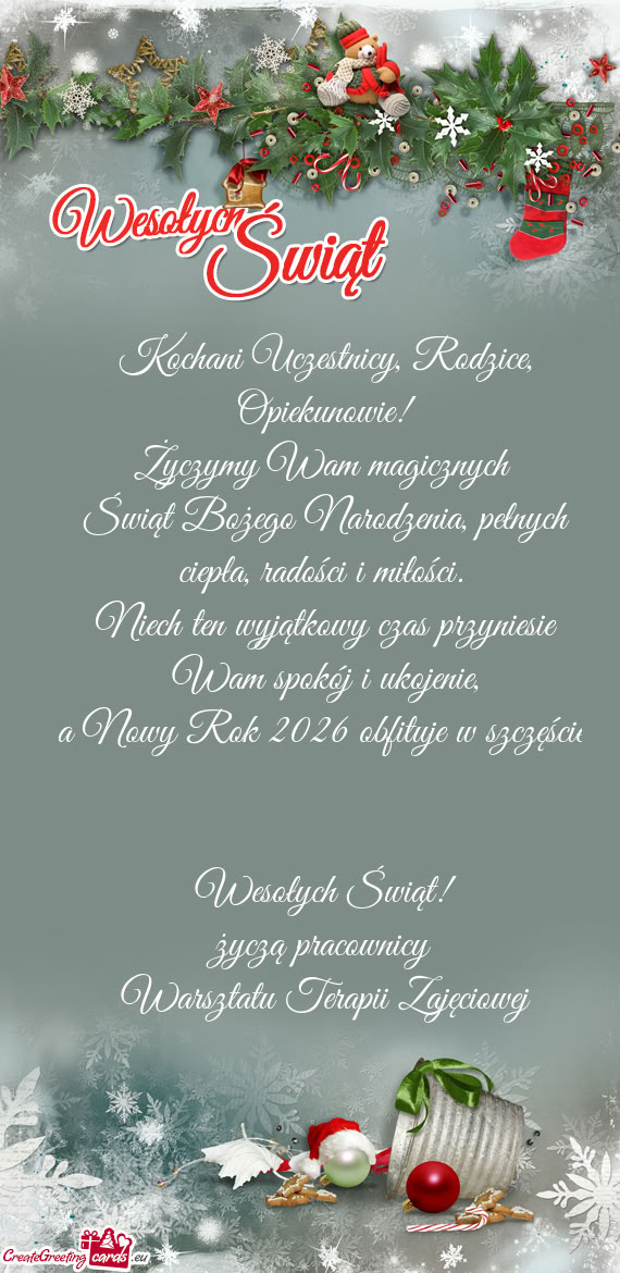 Opiekunowie! Życzymy Wam magicznych Świąt Bożego Narodzenia