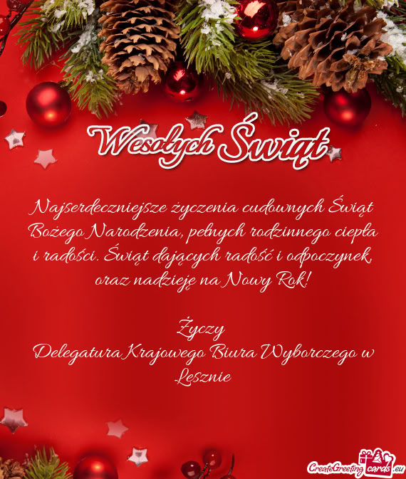 Oraz nadzieję na Nowy Rok!  Delegatura Krajowego Biura Wyborczego w Lesznie