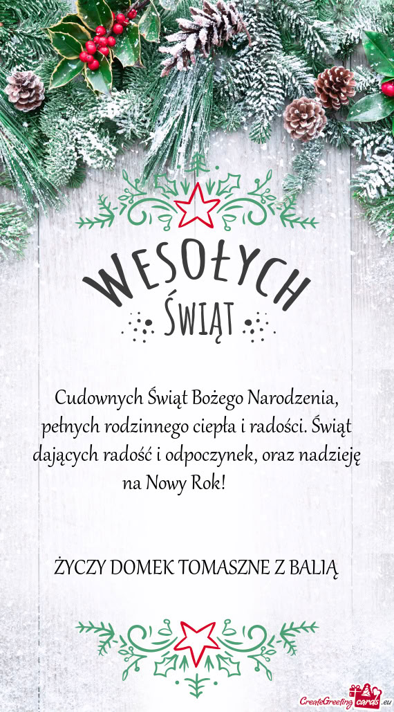 Oraz nadzieję na Nowy Rok!     DOMEK TOMASZNE Z BALIĄ