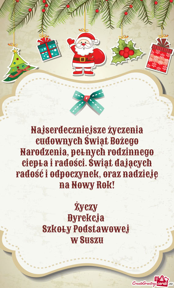 Oraz nadzieję na Nowy Rok!  Dyrekcja Szkoły Podstawowej w Suszu
