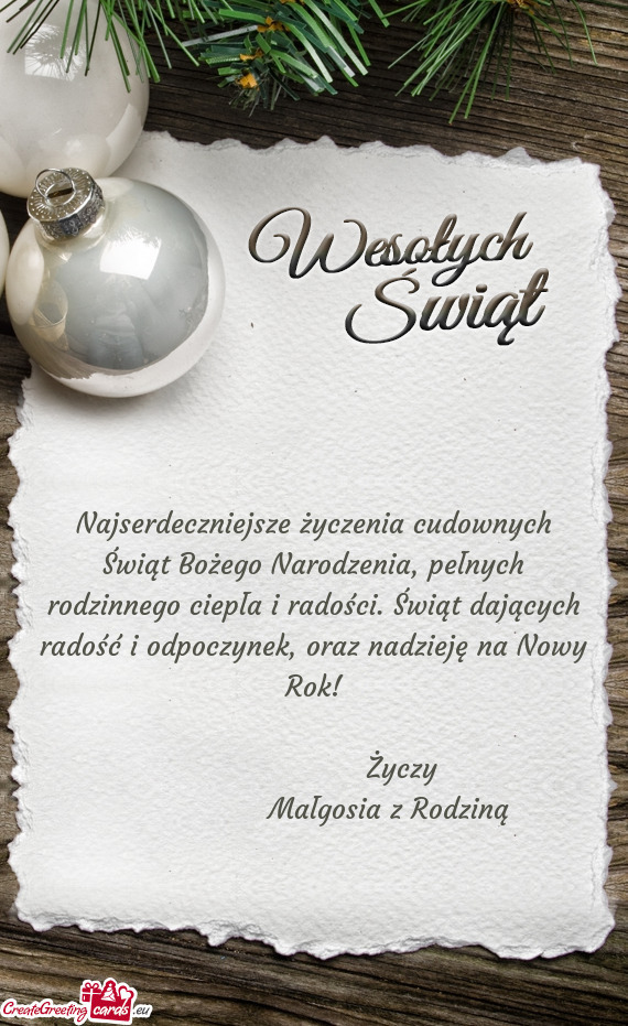 Oraz nadzieję na Nowy Rok!           Małgosia z Rodziną