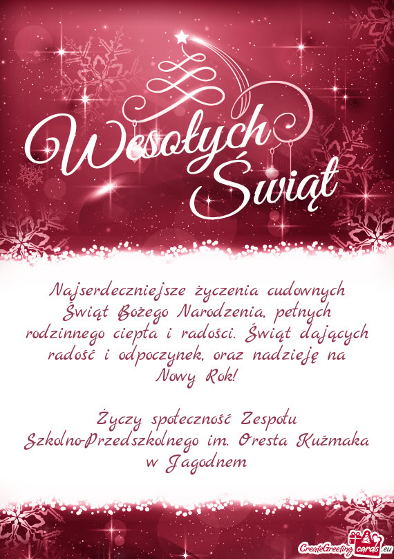 Oraz nadzieję na Nowy Rok! społeczność Zespołu Szkolno-Przedszkolnego im