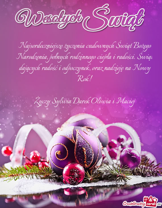 Oraz nadzieję na Nowy Rok! Sylwia Darek Oliwia i Maciej