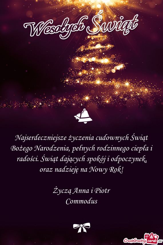 Oraz nadzieję na Nowy Rok! Życzą Anna i Piotr Commodus