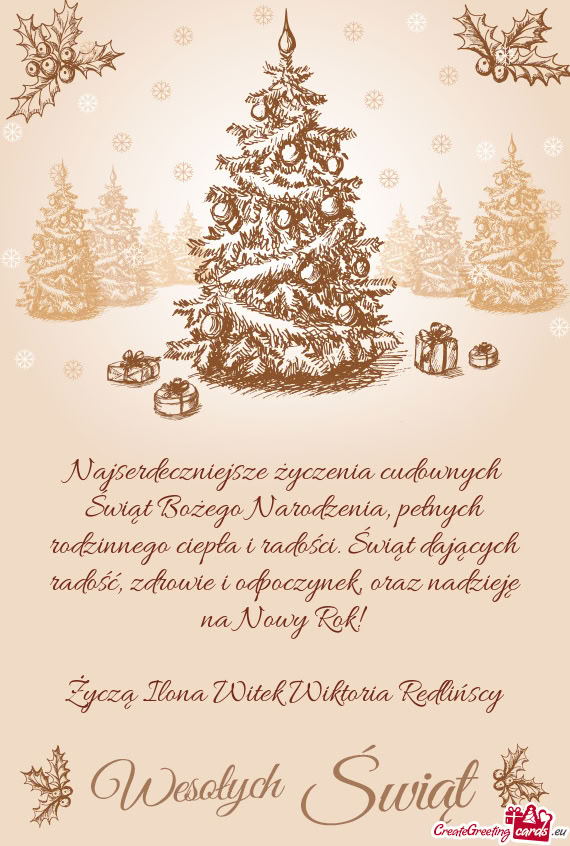 Oraz nadzieję na Nowy Rok! Życzą Ilona Witek Wiktoria Redlińscy