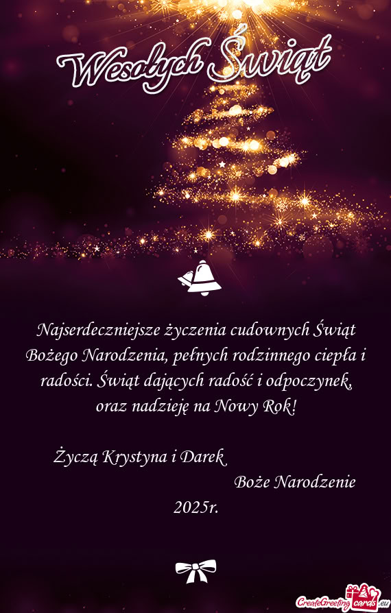 Oraz nadzieję na Nowy Rok! Życzą Krystyna i Darek