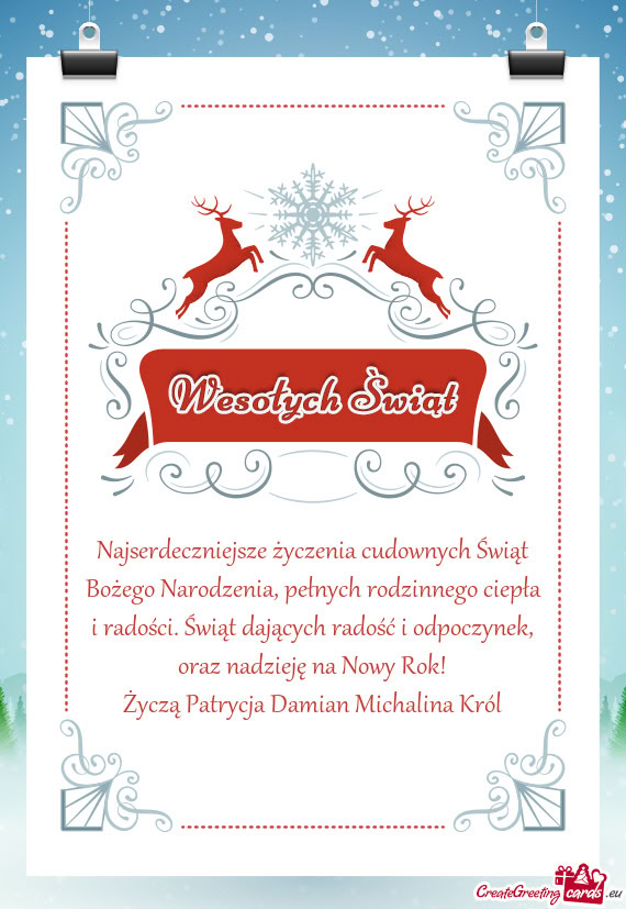 Oraz nadzieję na Nowy Rok! Życzą Patrycja Damian Michalina Król