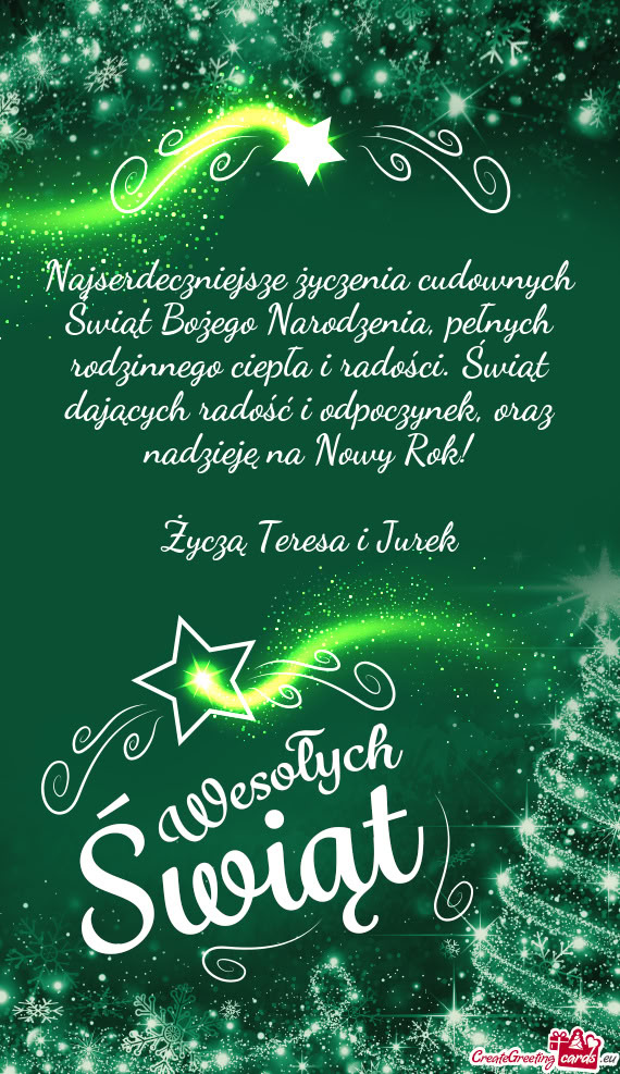 Oraz nadzieję na Nowy Rok! Życzą Teresa i Jurek