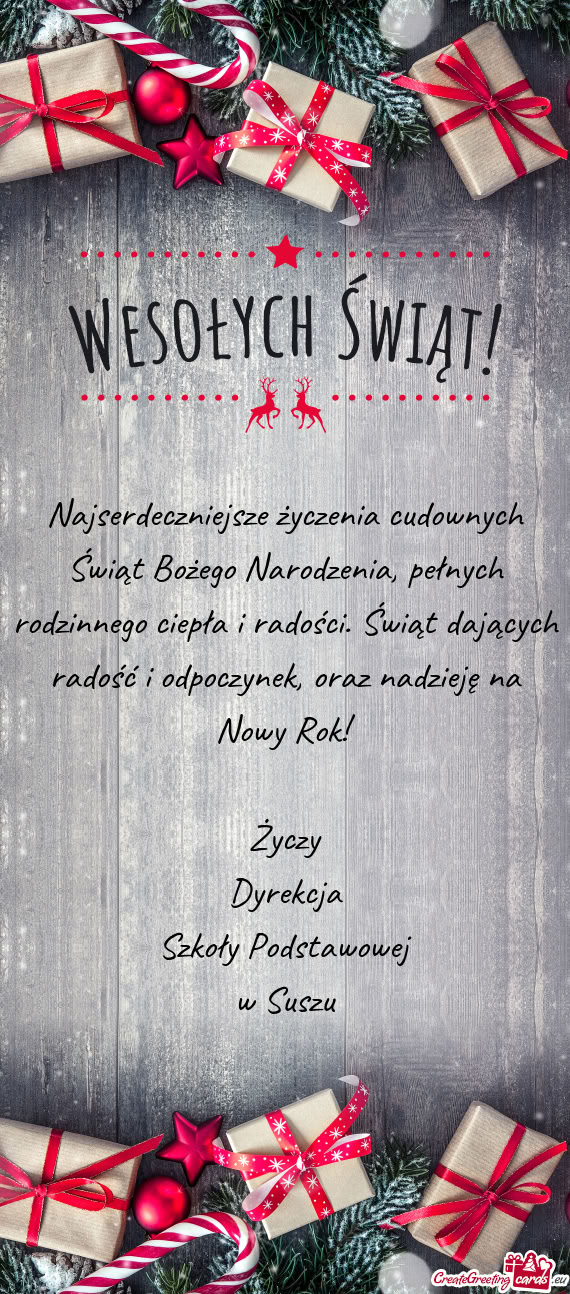 Oraz nadzieję na Nowy Rok! Życzy Dyrekcja Szkoły Podstawowej w Suszu