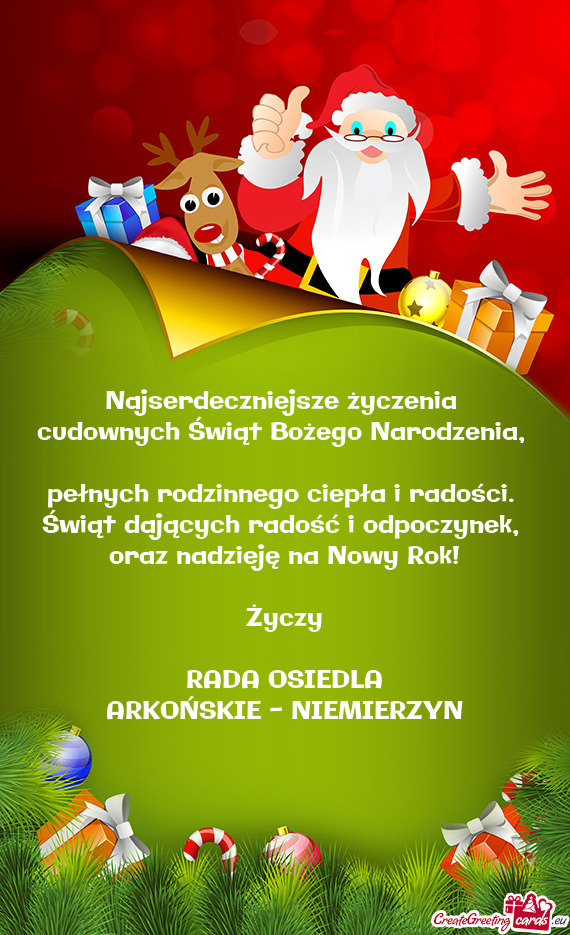 Oraz nadzieję na Nowy Rok! Życzy RADA OSIEDLA ARKOŃSKIE - NIEMIERZYN