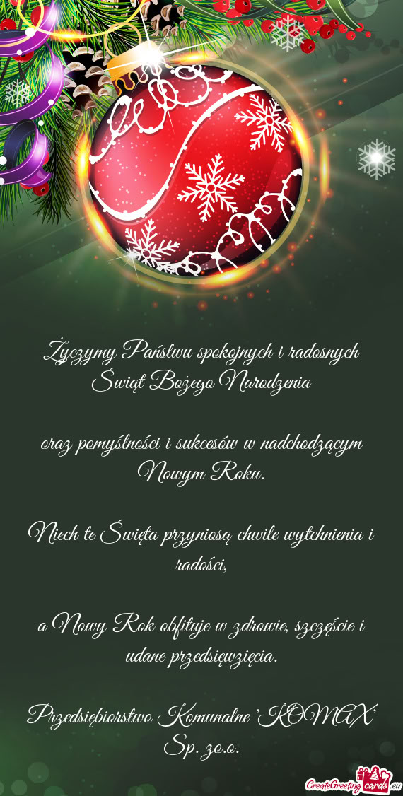 Oraz pomyślności i sukcesów w nadchodzącym Nowym Roku