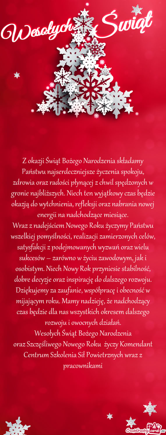 Oraz radości płynącej z chwil spędzonych w gronie najbliższych. Niech ten wyjątkowy czas będz