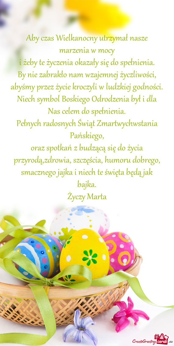 Oraz spotkań z budzącą się do życia przyrodą,zdrowia, szczęścia, humoru dobrego