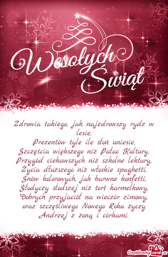 Oraz szczęśliwego Nowego Roku Andrzej z żoną i córkami