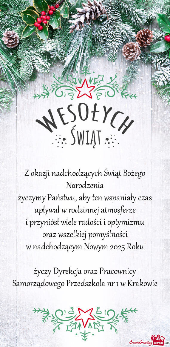 Oraz wszelkiej pomyślności w nadchodzącym Nowym 2025 Roku Dyrekcja oraz Pracownicy