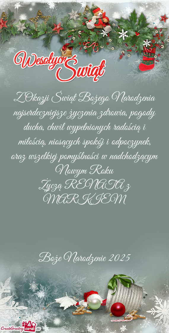 Oraz wszelkiej pomyślności w nadchodzącym Nowym Roku Życzą RENATA z MARKIEM  Boże Naro