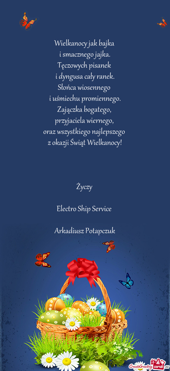 Oraz wszystkiego najlepszego 
 z okazji Świąt Wielkanocy!
 
 
 
 Życzy 
 
 Electro Ship Servic