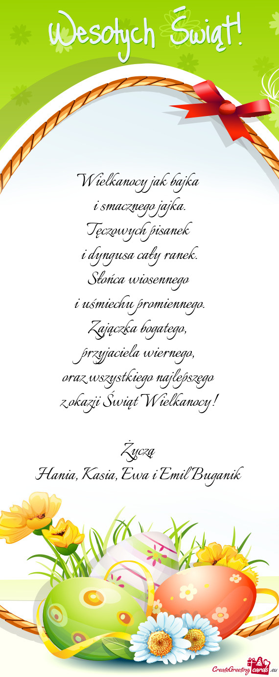 Oraz wszystkiego najlepszego z okazji Świąt Wielkanocy! Życzą Hania