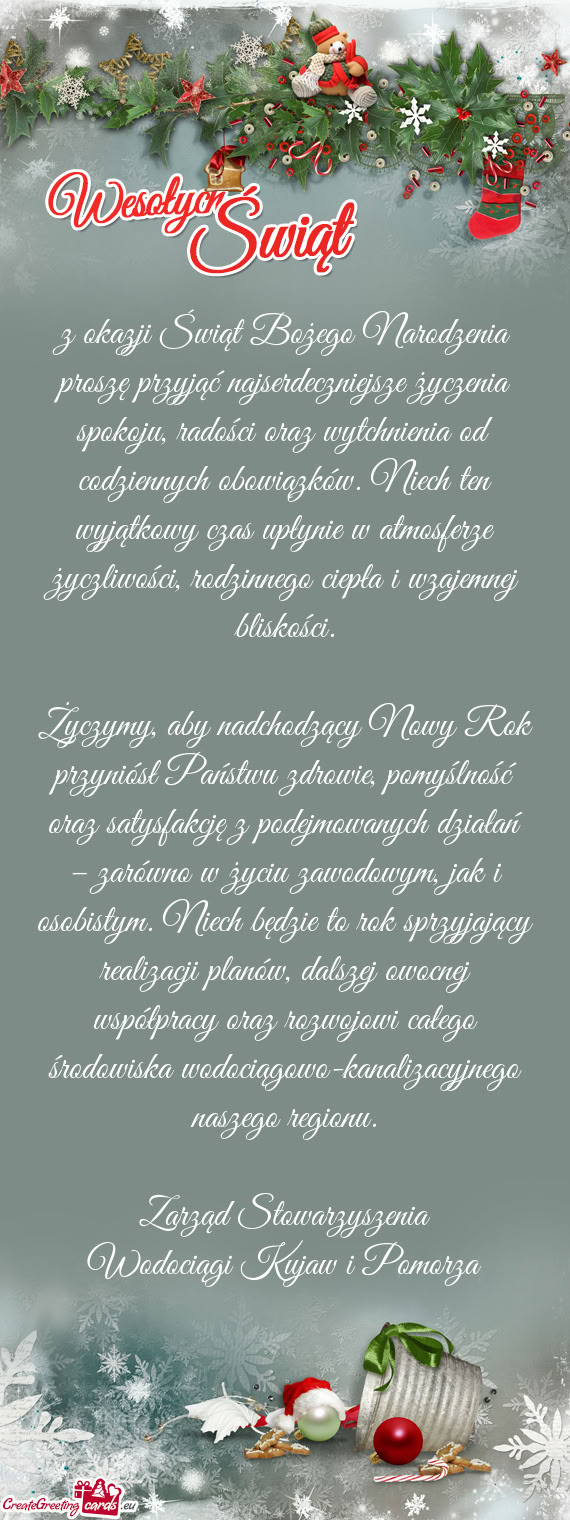 Oraz wytchnienia od codziennych obowiązków. Niech ten wyjątkowy czas upłynie w atmosferze życzl