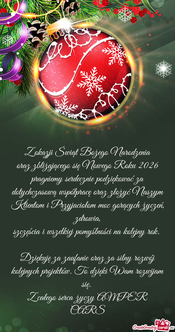Oraz zbliżającego się Nowego Roku 2026 pragniemy serdecznie podziękować za dotychczasową wspó