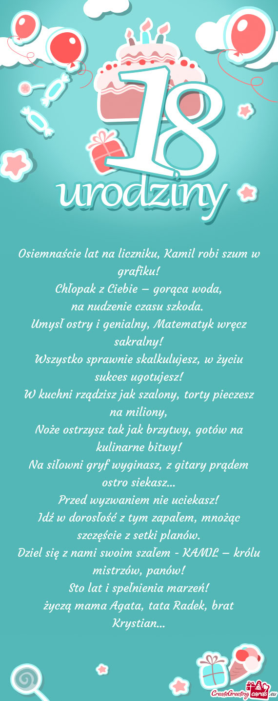 Osiemnaście lat na liczniku, Kamil robi szum w grafiku