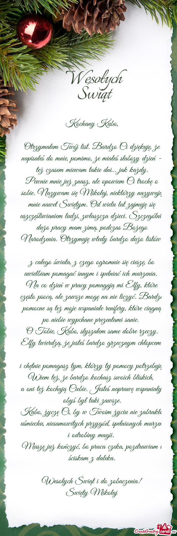 Otrzymałem Twój list. Bardzo Ci dziękuję, że napisałeś do mnie, pomimo, że miałeś słabszy